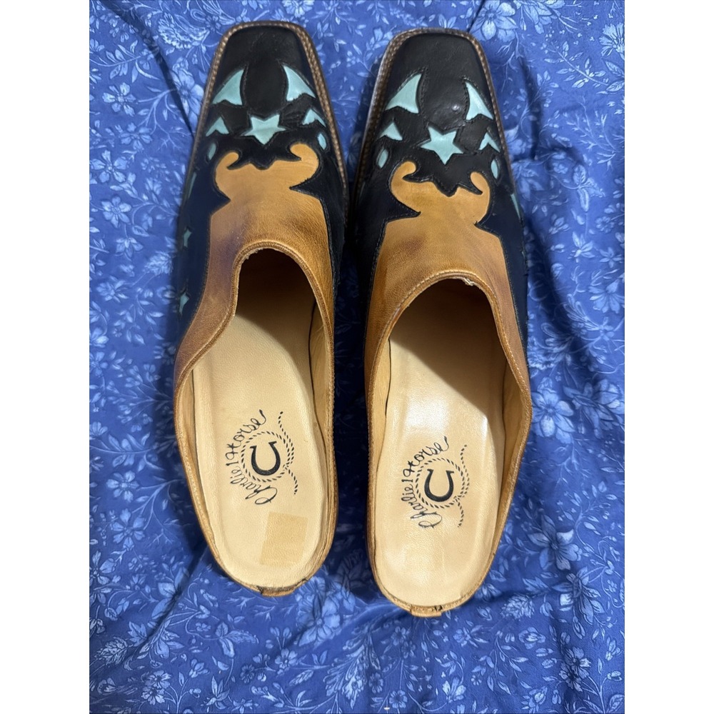 Charlie 1 Horse I6122 Navy Blue Leather Embroidered Western Mules Shoes 6.5 B